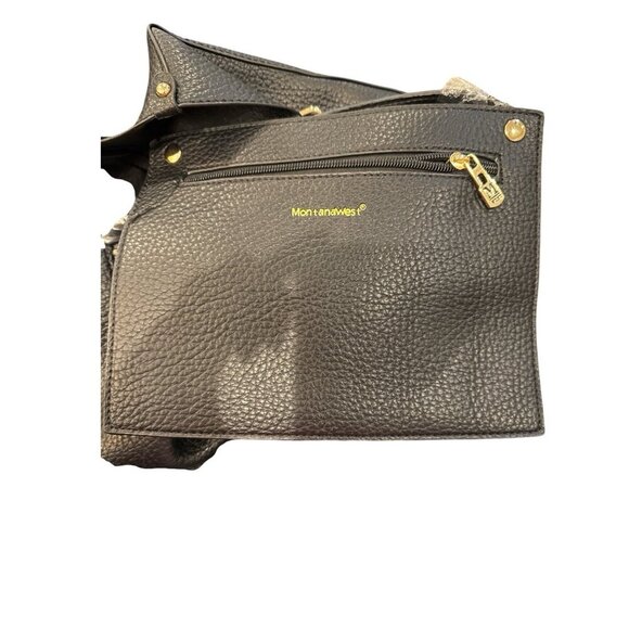 Montana West Leather Large Snap Close Tote Bag Hand Bag Black Double Straps NWT - Picture 5 of 8